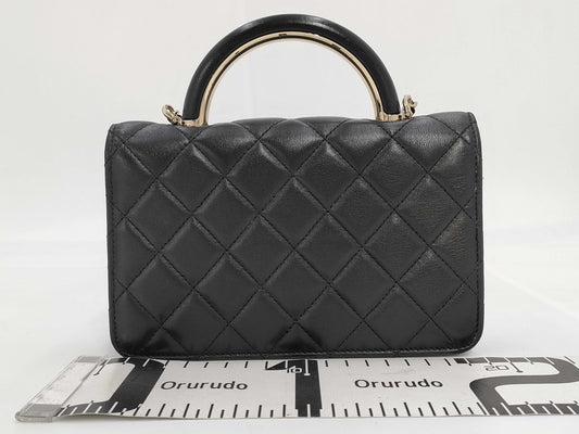 CHANEL CHANEL Lamb Matelasse Chain Black Shoulder Bag with Serial Number