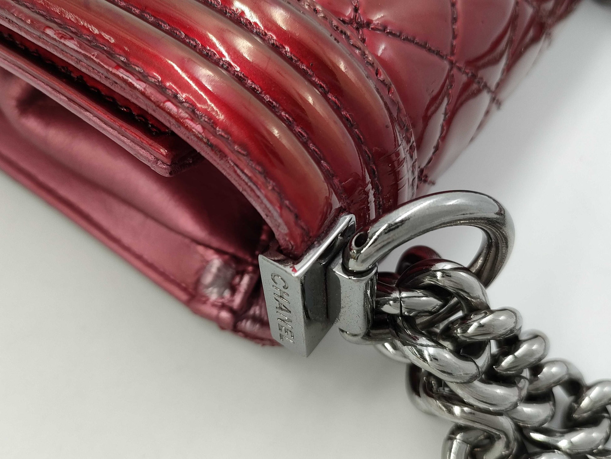 CHANEL Boy Chanel Patent Matelasse Chain Shoulder Bag