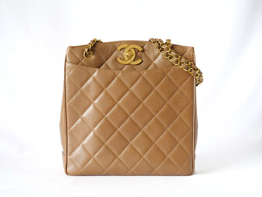 CHANEL Caviar Skin Chain Tote with Coco Mark and Serial Seal