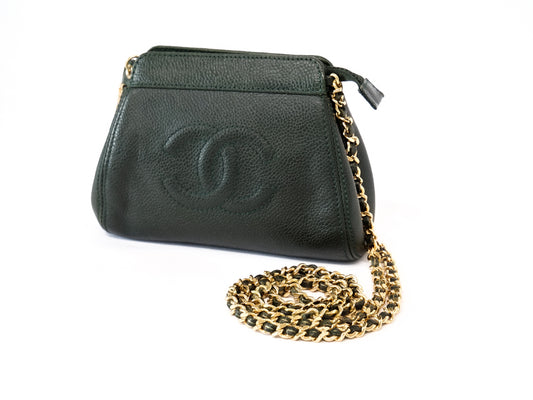 CHANEL Caviar Skin Coco Mark Shoulder Bag with Gold Hardware