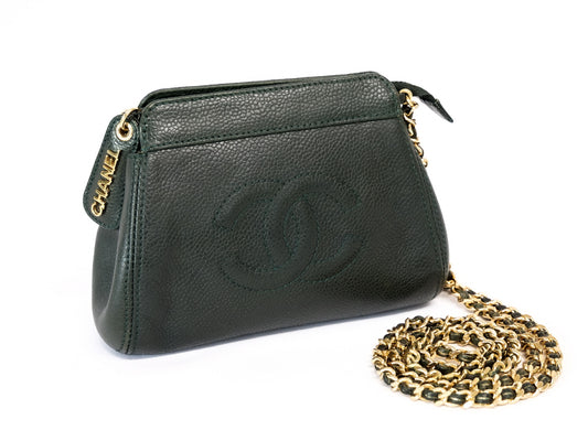 CHANEL Caviar Skin Coco Mark Shoulder Bag with Gold Hardware