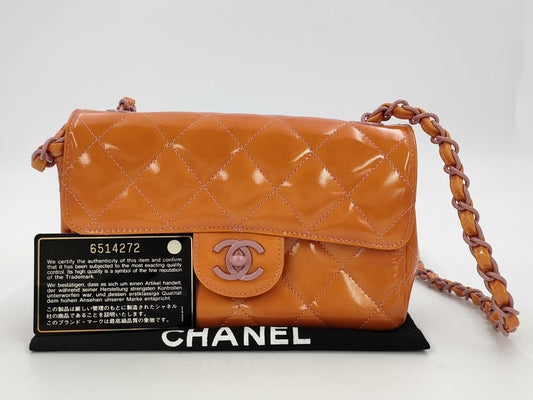 CHANEL Coco Mark Matelasse Enamel Shoulder Bag with Chain, Sticker, Warranty Card, Dust Bag