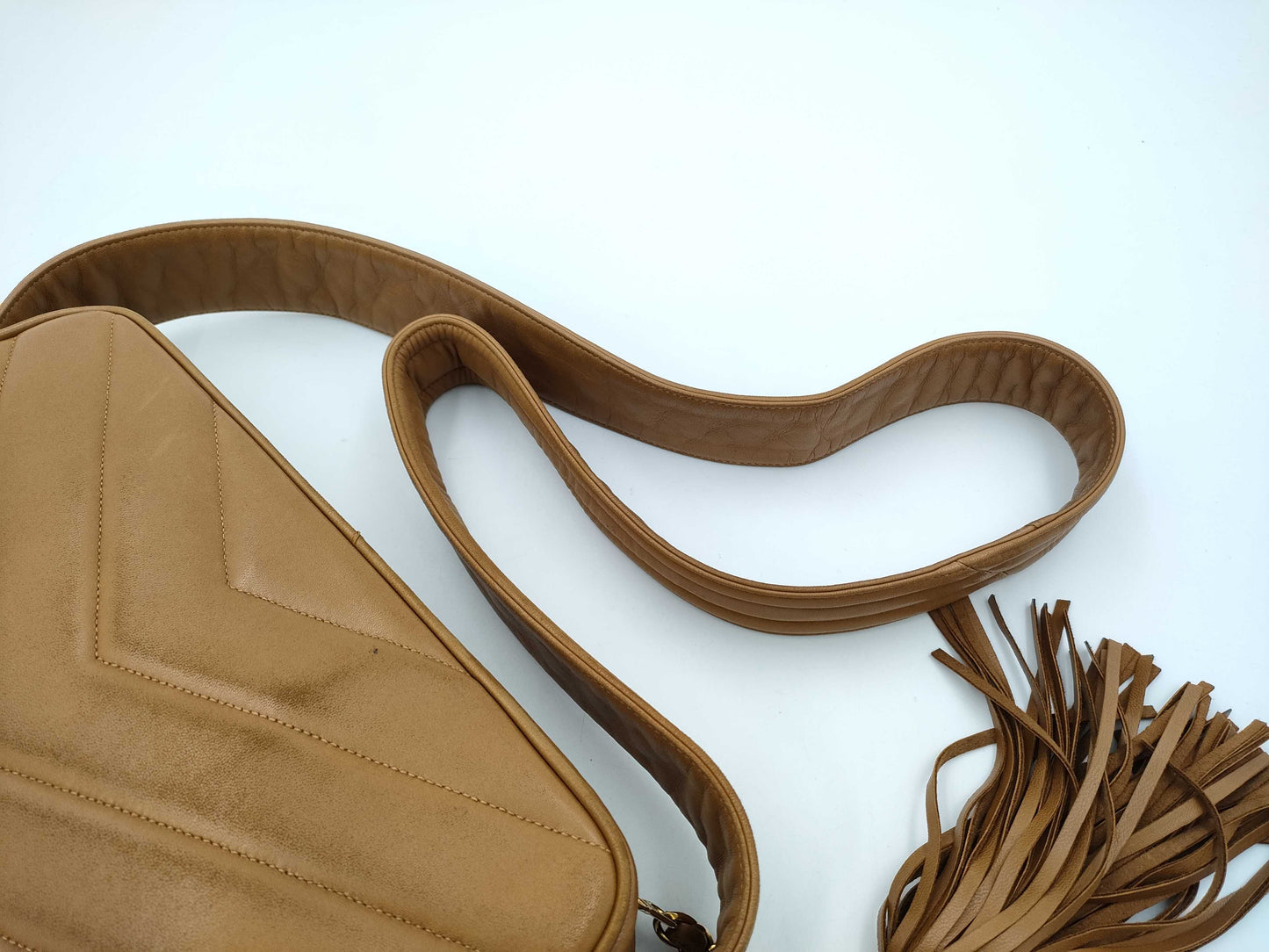 CHANEL V-stitch lambskin fringe shoulder bag