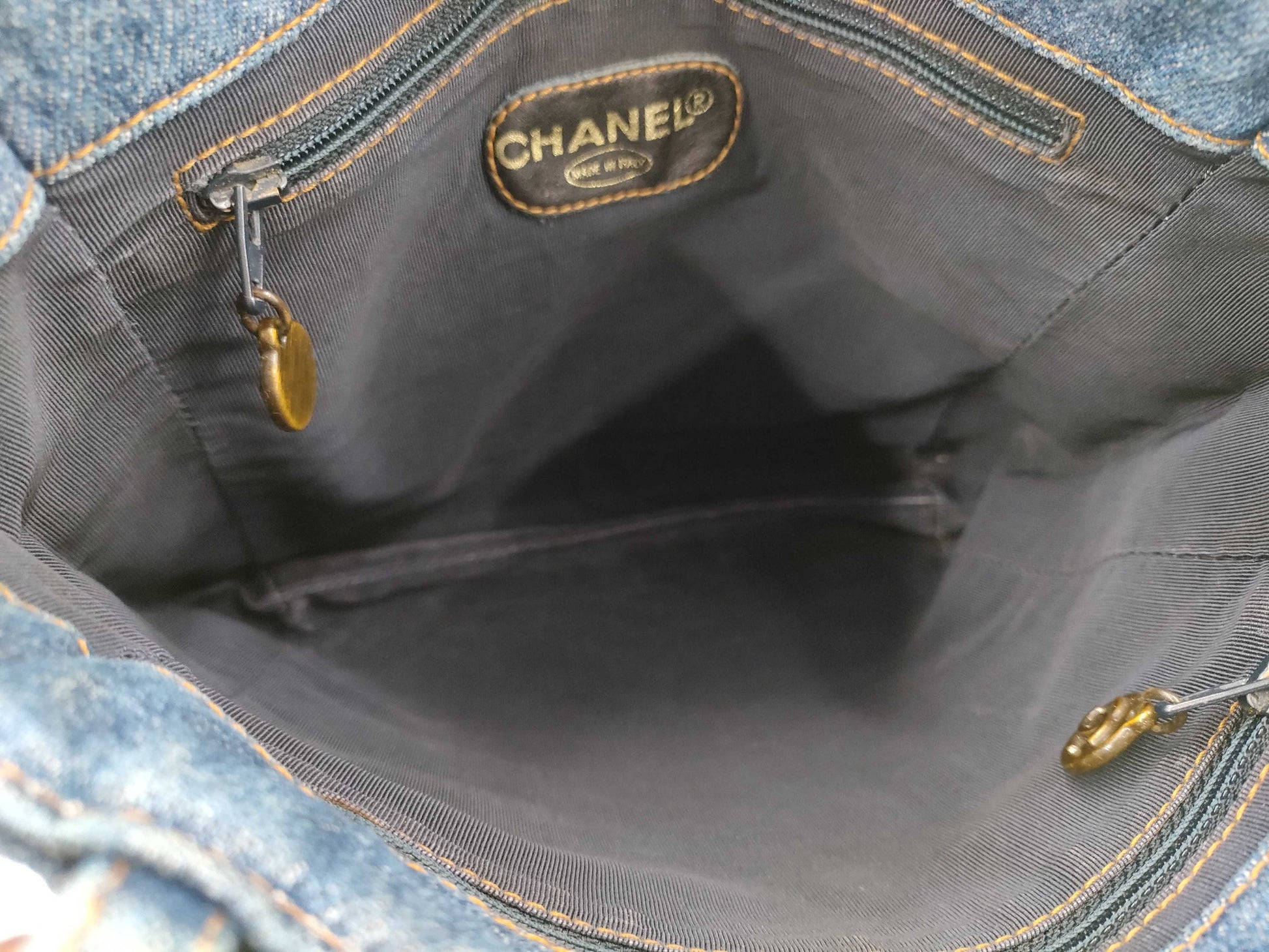 CHANEL CHANEL denim chain shoulder tote bag with card and sticker