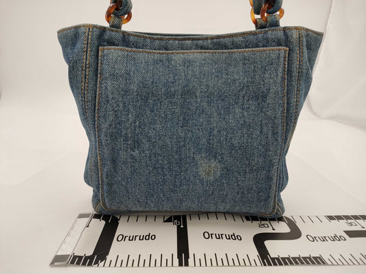 CHANEL CHANEL denim chain shoulder tote bag with card and sticker
