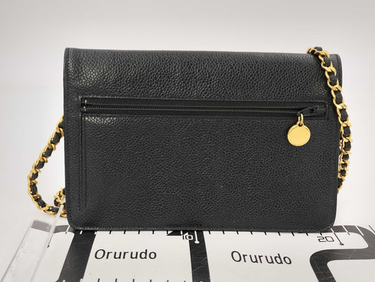 CHANEL Caviar Skin Coco Mark Chain Wallet Black G Hardware 4th Series with Sticker Card Included Shoulder Bag