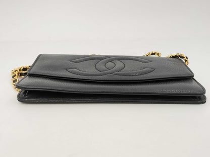 CHANEL Caviar Skin Coco Mark Chain Wallet Black G Hardware 4th Series with Sticker Card Included Shoulder Bag