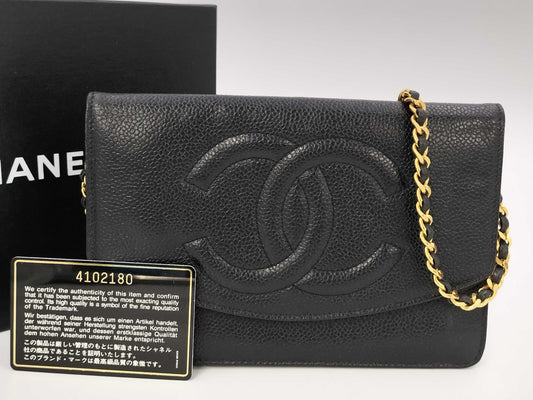 CHANEL Caviar Skin Coco Mark Chain Wallet Black G Hardware 4th Series with Sticker Card Included Shoulder Bag