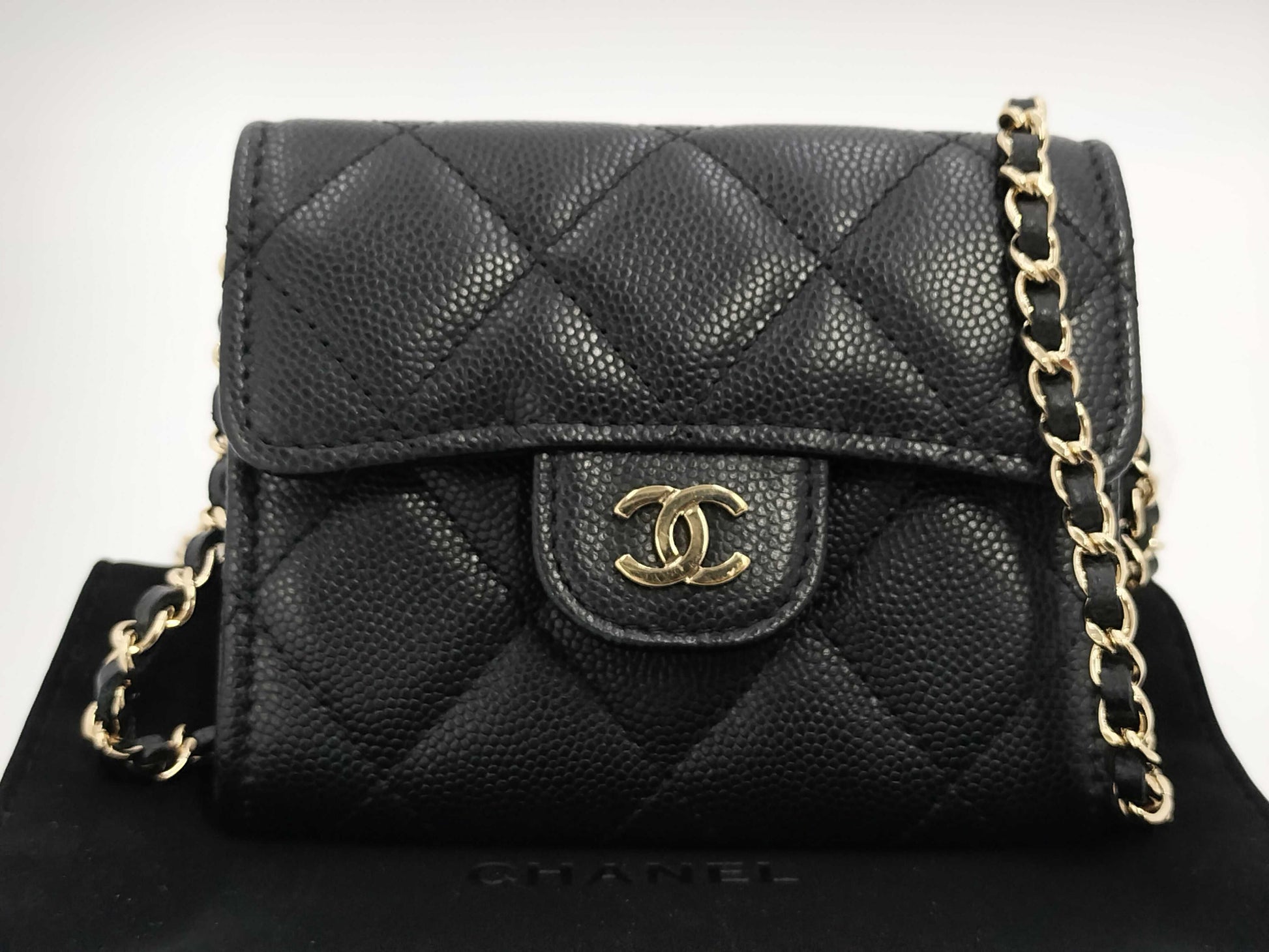CHANEL CHANEL Matelasse Caviar Leather Chain Wallet, No. 28, with bag and sticker, Shoulder Bag