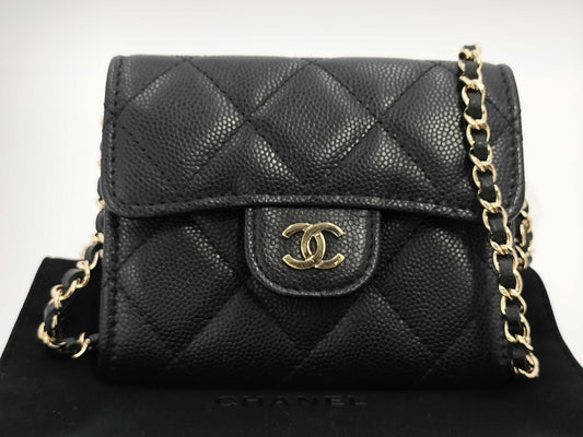 CHANEL CHANEL Matelasse Caviar Leather Chain Wallet, No. 28, with bag and sticker, Shoulder Bag