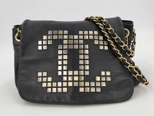 CHANEL CHANEL Chain Shoulder Bag with Vintage Gold Hardware and Studs, Lambskin