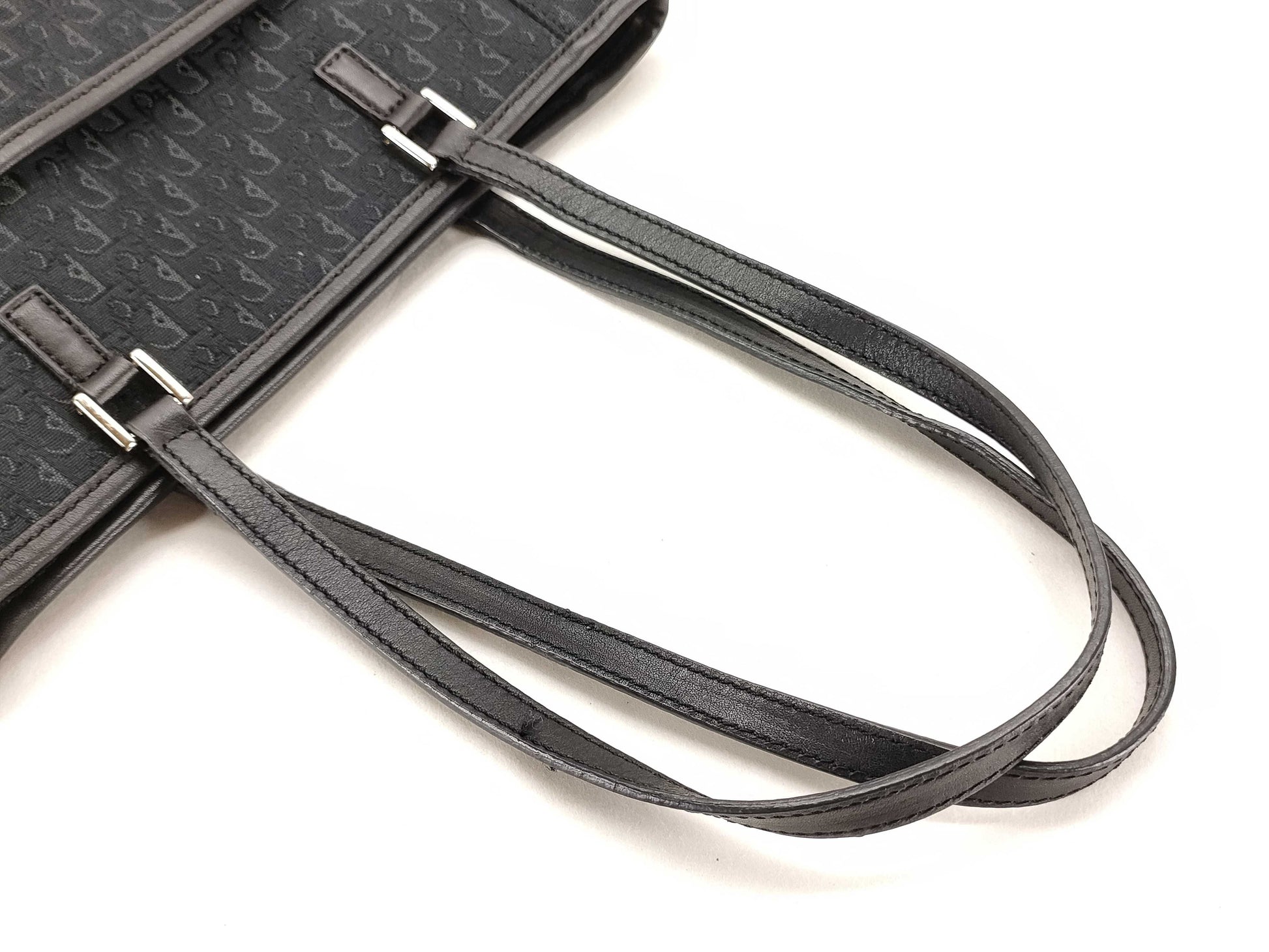 Dior Trotter Tote Bag, Silver Hardware, Canvas, Black Tote Bag