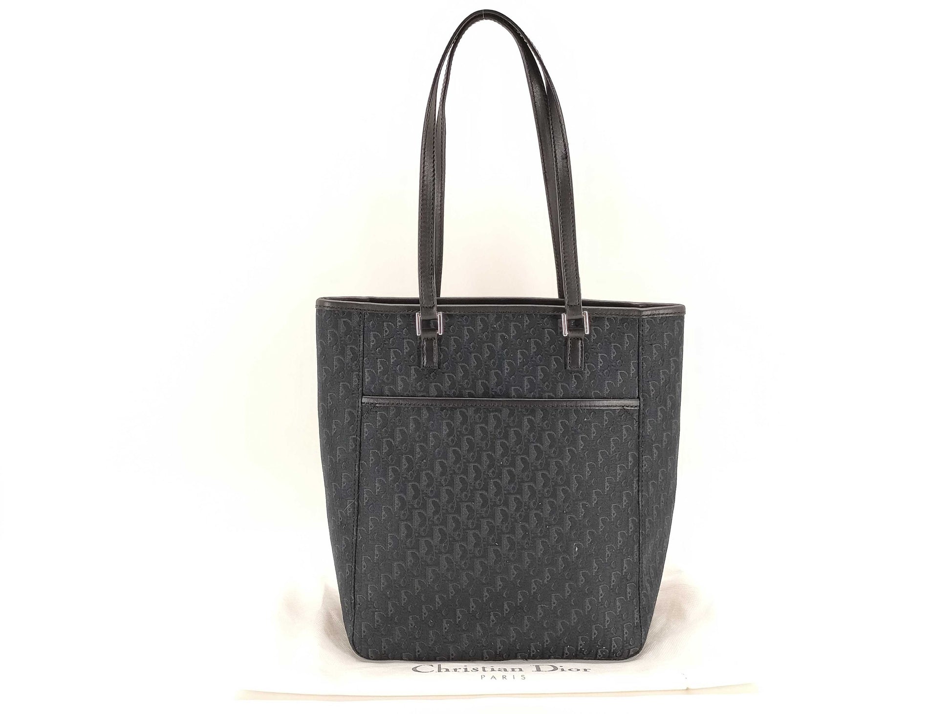 Dior Trotter Tote Bag, Silver Hardware, Canvas, Black Tote Bag