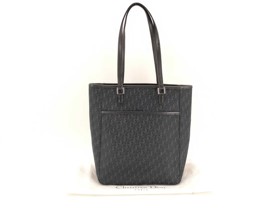 Dior Trotter Tote Bag, Silver Hardware, Canvas, Black Tote Bag