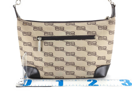 BALENCIAGA all-over print one-shoulder bag in beige nylon