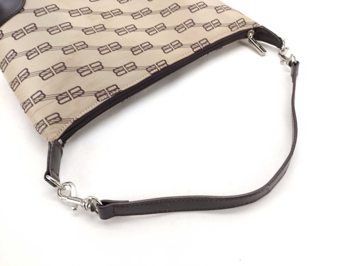 BALENCIAGA all-over print one-shoulder bag in beige nylon