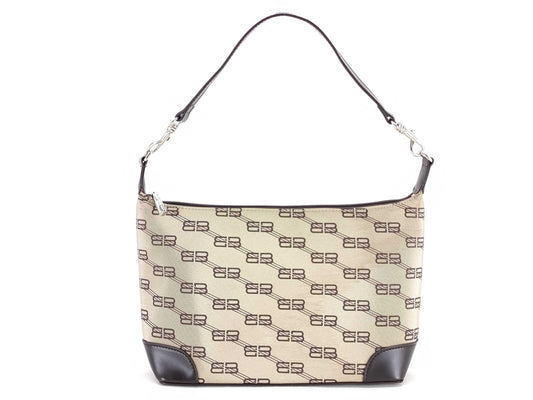 BALENCIAGA all-over print one-shoulder bag in beige nylon