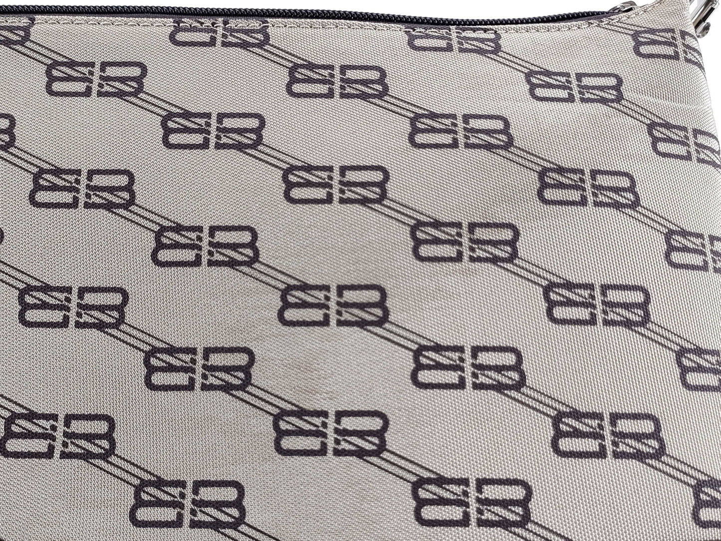 BALENCIAGA all-over print one-shoulder bag in beige nylon