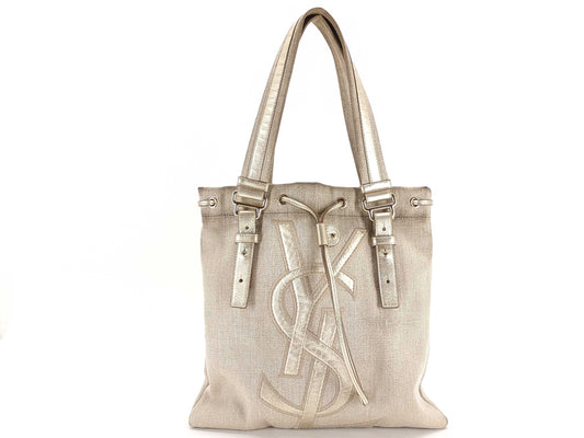 Yves Saint Laurent Kahala Tote Bag Canvas Ivory Tote Bag