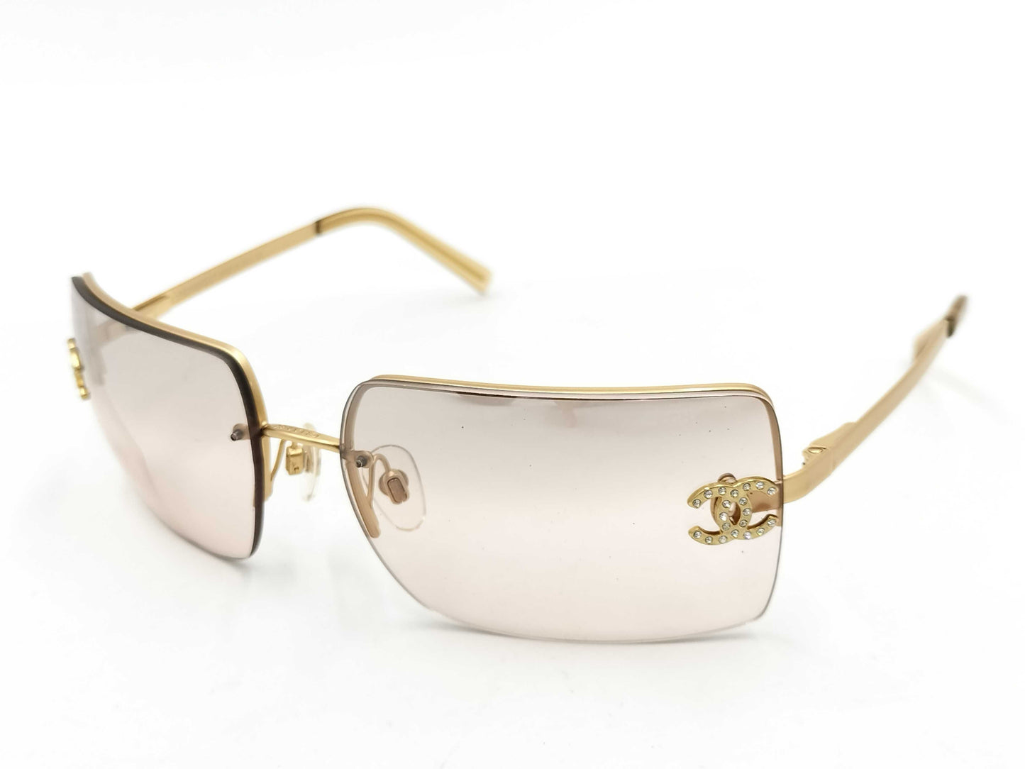  CHANEL Coco Mark Sunglasses Rhinestone Gold Beige Sunglasses/Eyeglasses