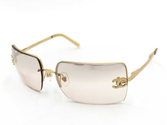 CHANEL Coco Mark Sunglasses Rhinestone Gold Beige Sunglasses/Eyeglasses