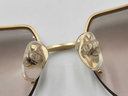  CHANEL Coco Mark Sunglasses Rhinestone Gold Beige Sunglasses/Eyeglasses