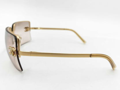  CHANEL Coco Mark Sunglasses Rhinestone Gold Beige Sunglasses/Eyeglasses