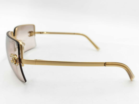  CHANEL Coco Mark Sunglasses Rhinestone Gold Beige Sunglasses/Eyeglasses