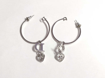 Dior Logo Crystal Silver Earrings