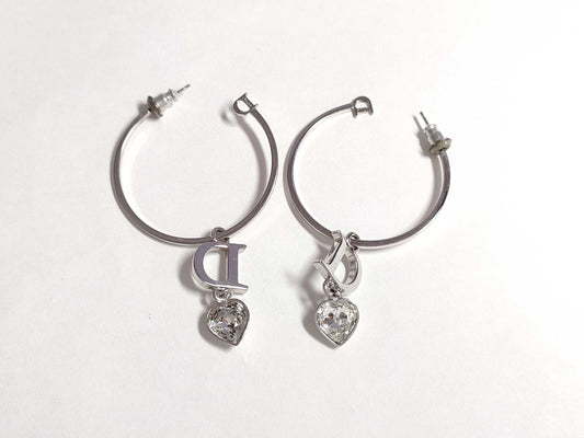 Dior Logo Crystal Silver Earrings