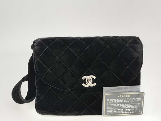 CHANEL Matelasse Velour Black with Silver Hardware, No. 4 Handbag