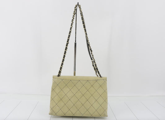 CHANEL Matelasse Logo Chain Shoulder Bag, Suede, Beige, No. 23