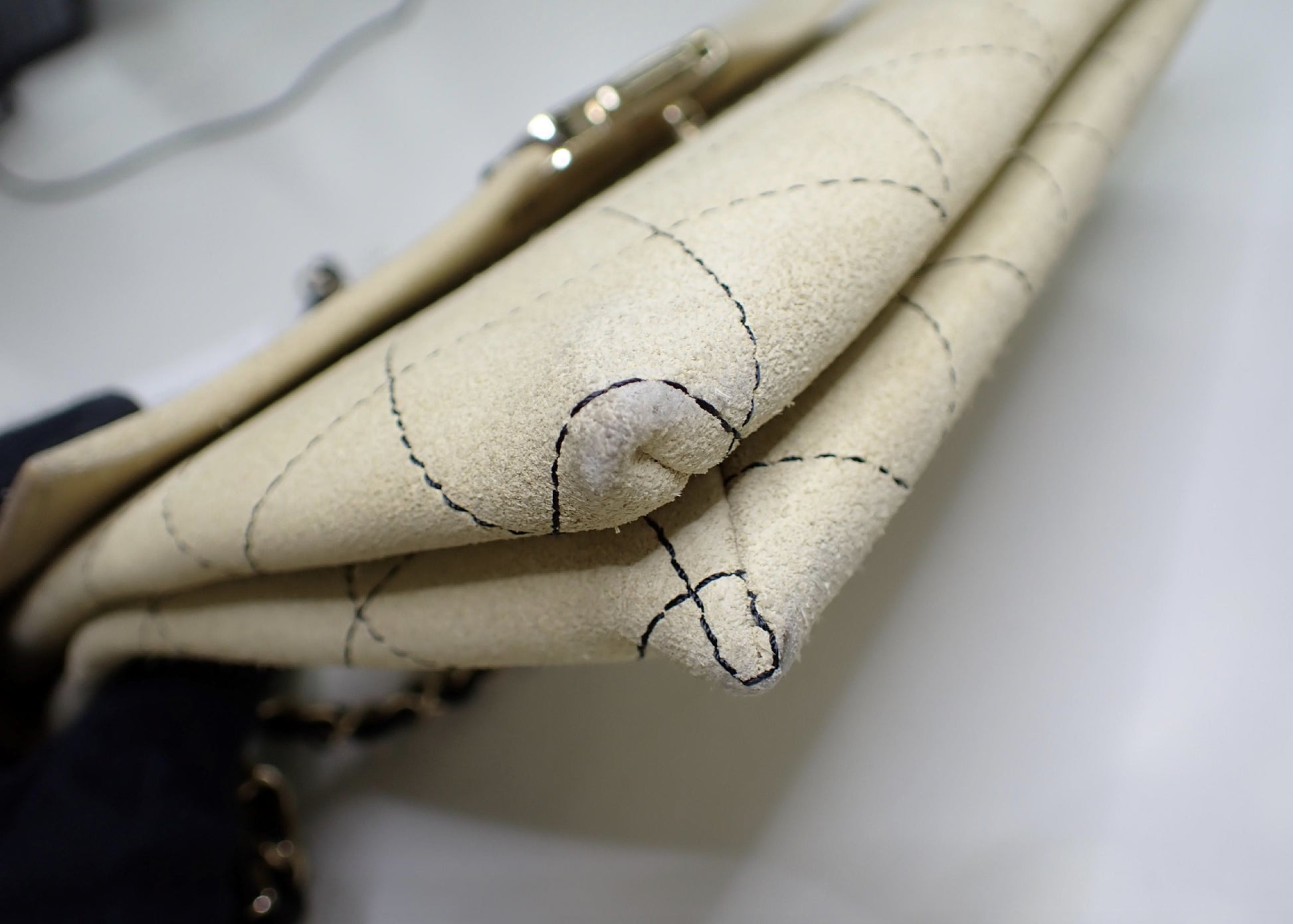 CHANEL Matelasse Logo Chain Shoulder Bag, Suede, Beige, No. 23