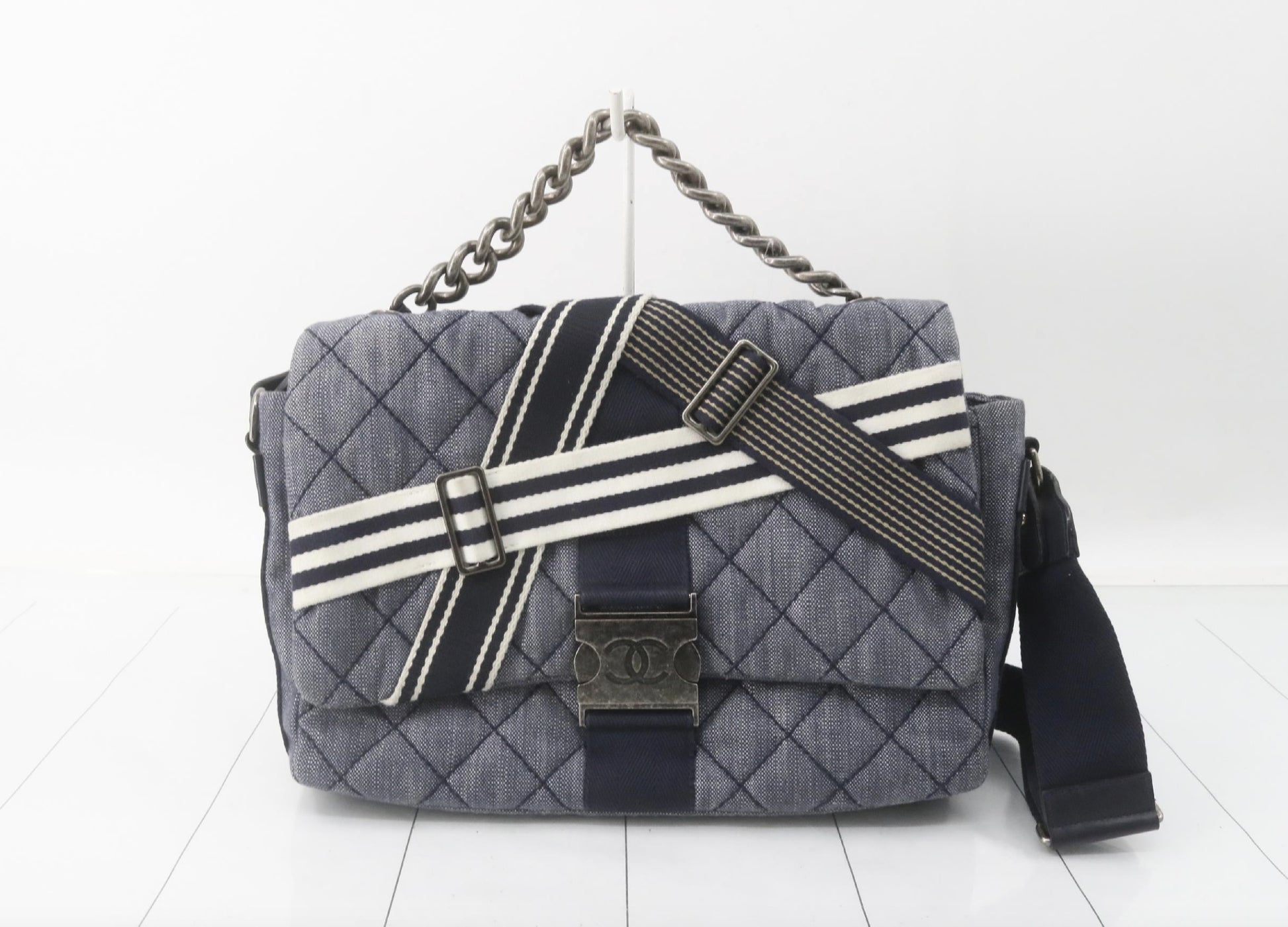 CHANEL Matelasse Denim Blue with Silver Hardware, 2-Way Handbag, No. 22, Shoulder Bag