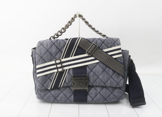 CHANEL Matelasse Denim Blue with Silver Hardware, 2-Way Handbag, No. 22, Shoulder Bag