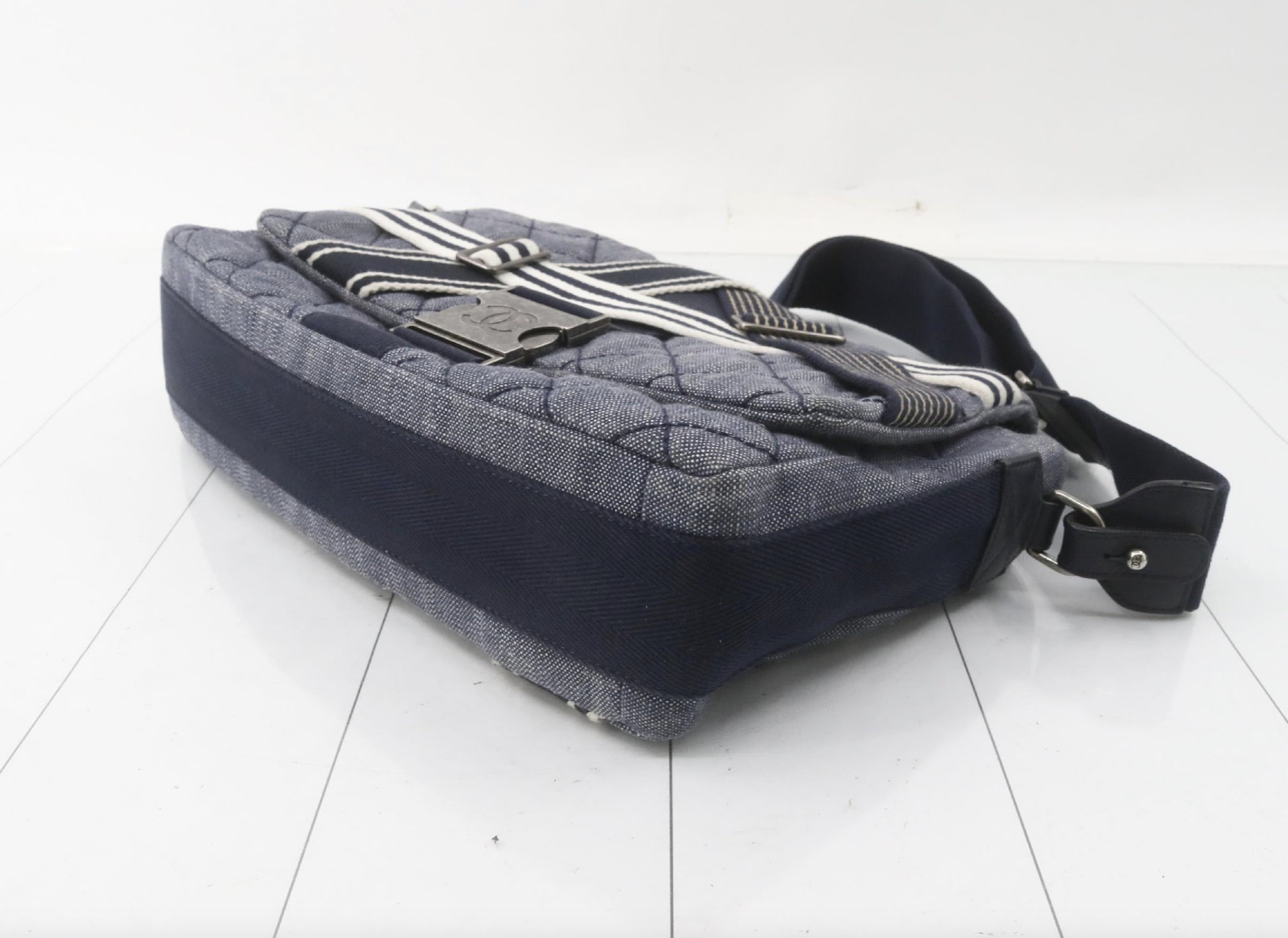 CHANEL Matelasse Denim Blue with Silver Hardware, 2-Way Handbag, No. 22, Shoulder Bag