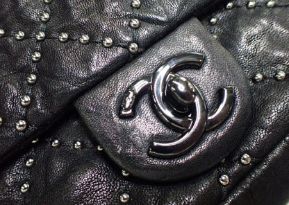 CHANEL Matelasse Stud Chain Shoulder Bag, Black, 19th Series