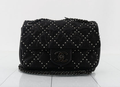 CHANEL Matelasse Stud Chain Shoulder Bag, Black, 19th Series