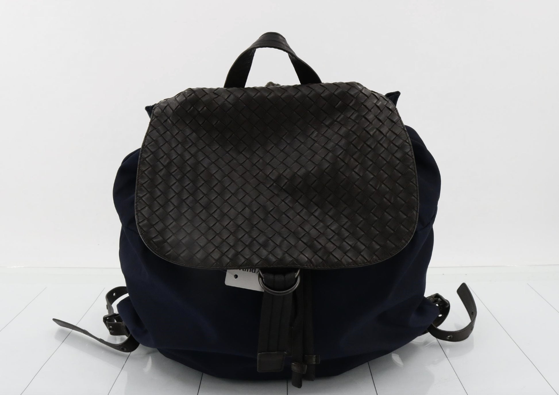 BOTTEGA VENETA Intrecciato Nylon Leather Navy Brown Backpack