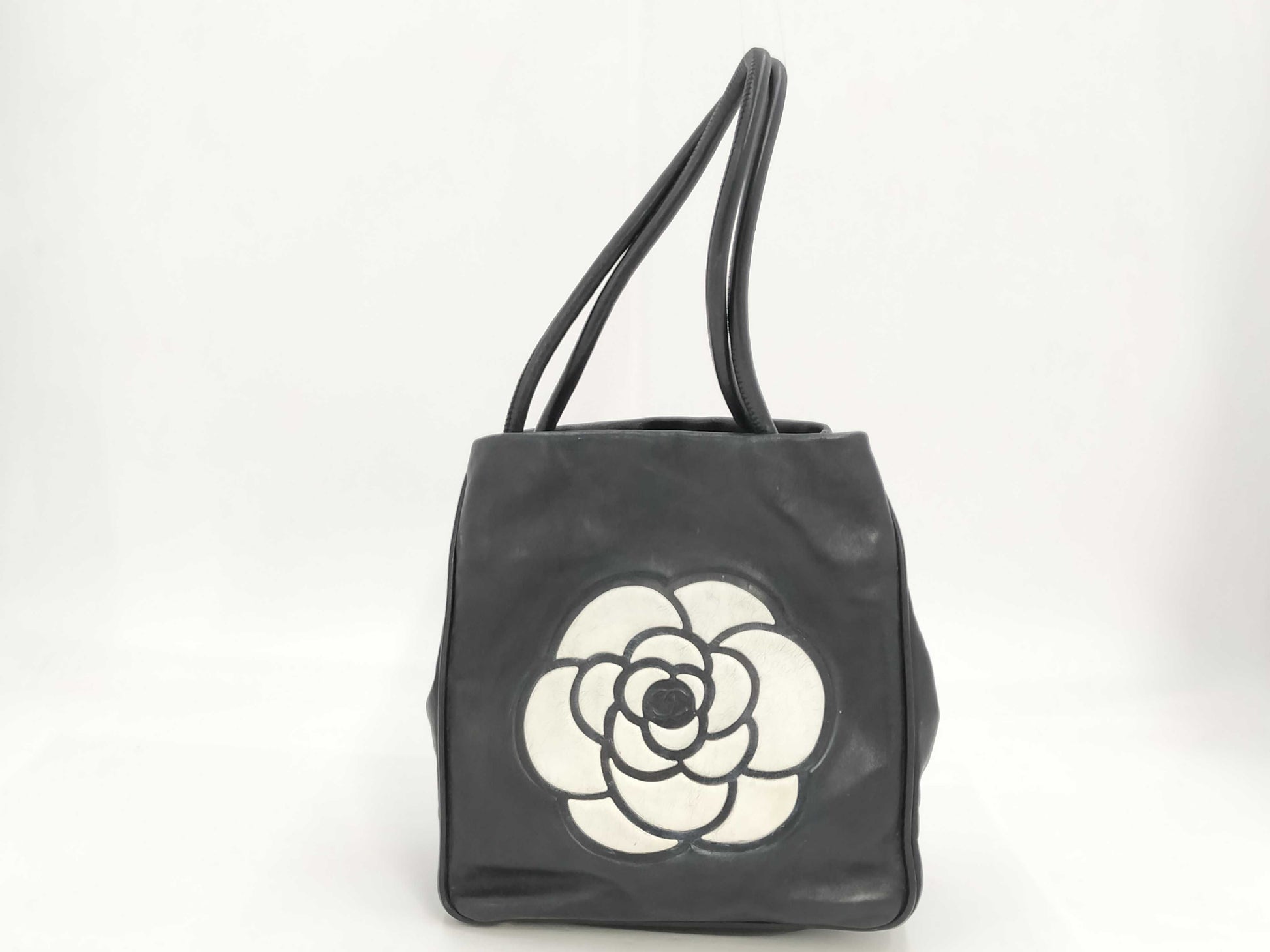 CHANEL Camellia CHANEL Logo Tote Bag with Card and Sticker, Black, Handbag