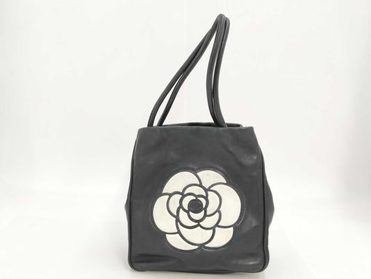 CHANEL Camellia CHANEL Logo Tote Bag with Card and Sticker, Black, Handbag