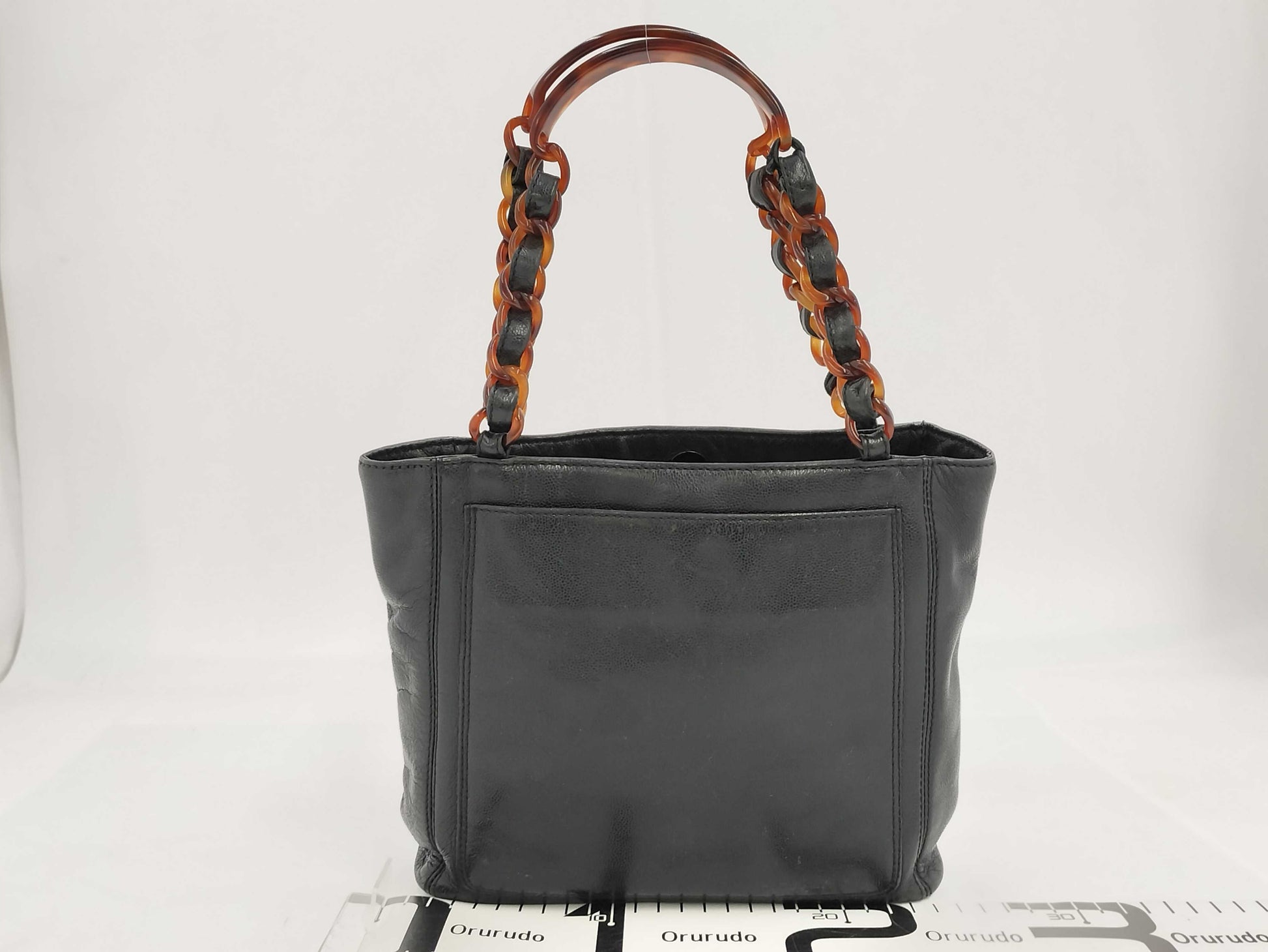 CHANEL Caviar Skin Coco Mark Tortoiseshell Chain Tote Bag with Sticker and Card