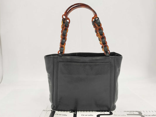 CHANEL Caviar Skin Coco Mark Tortoiseshell Chain Tote Bag with Sticker and Card