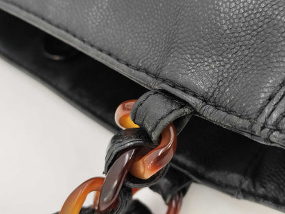 CHANEL Caviar Skin Coco Mark Tortoiseshell Chain Tote Bag with Sticker and Card
