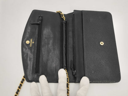 CHANEL Caviar Skin Chain Wallet Shoulder Bag Wallet Black Seal Included Shoulder Bag
