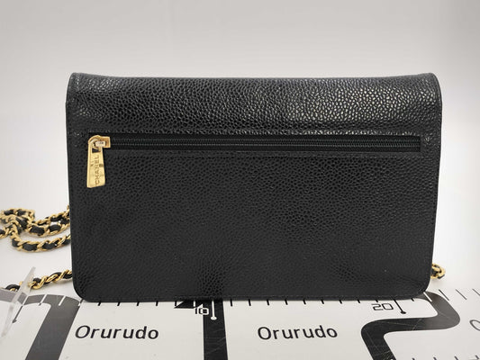 CHANEL Caviar Skin Chain Wallet Shoulder Bag Wallet Black Seal Included Shoulder Bag