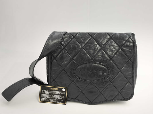 CHANEL Matelasse CHANEL Logo Shoulder Bag Black with G Card and Seal
