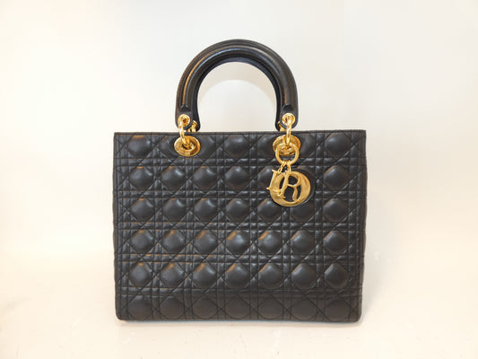Dior Lady Dior Leather Black Handbag