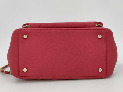 CHANEL CHANEL Business Affinity Red Caviar Leather Shoulder Bag with Gold Hardware