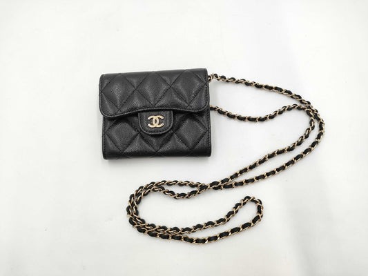 CHANEL CHANEL Matelasse Caviar Leather Chain Shoulder Wallet with GD Hardware Shoulder Bag